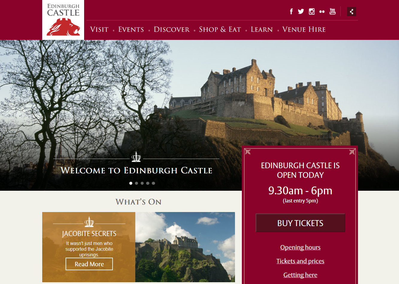 The new Edinburgh Castle website homepage.