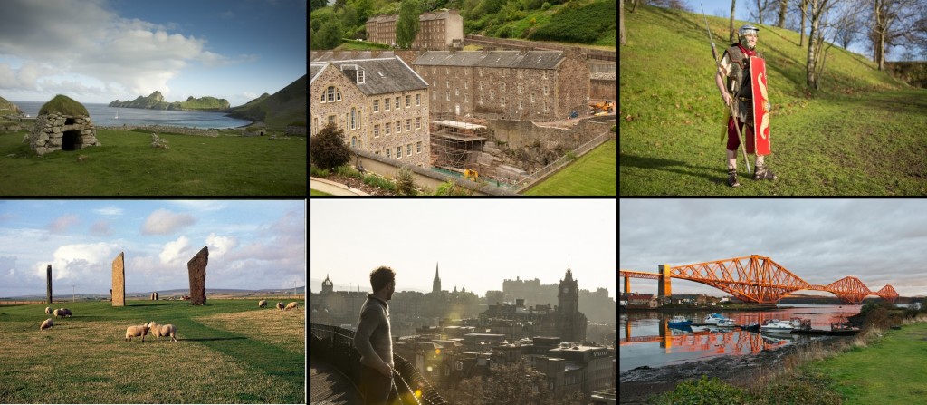 A collage showing all six Scottish World Heritage sites