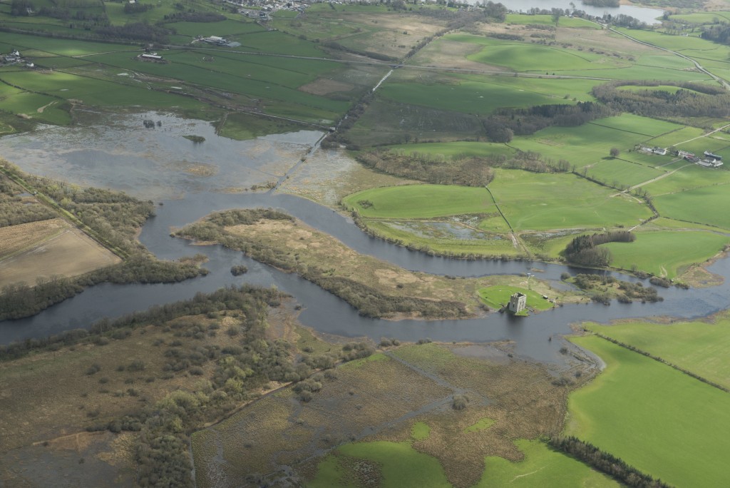 Aerial picture showing flooding of the River Dee