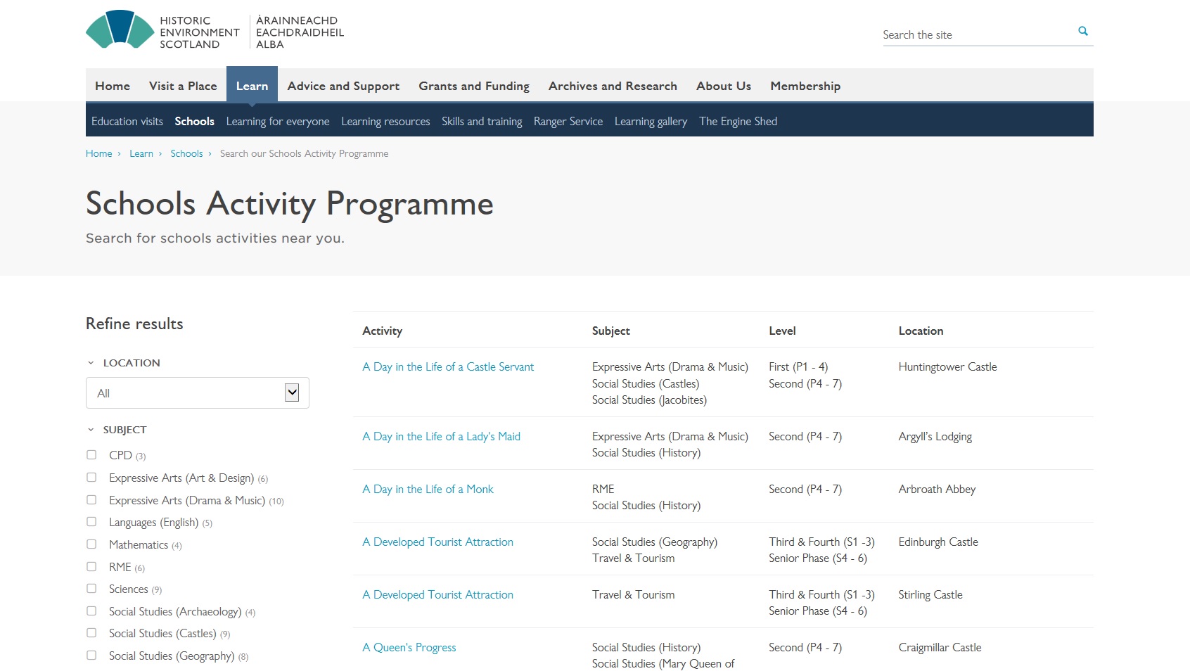 The schools activity programme database.