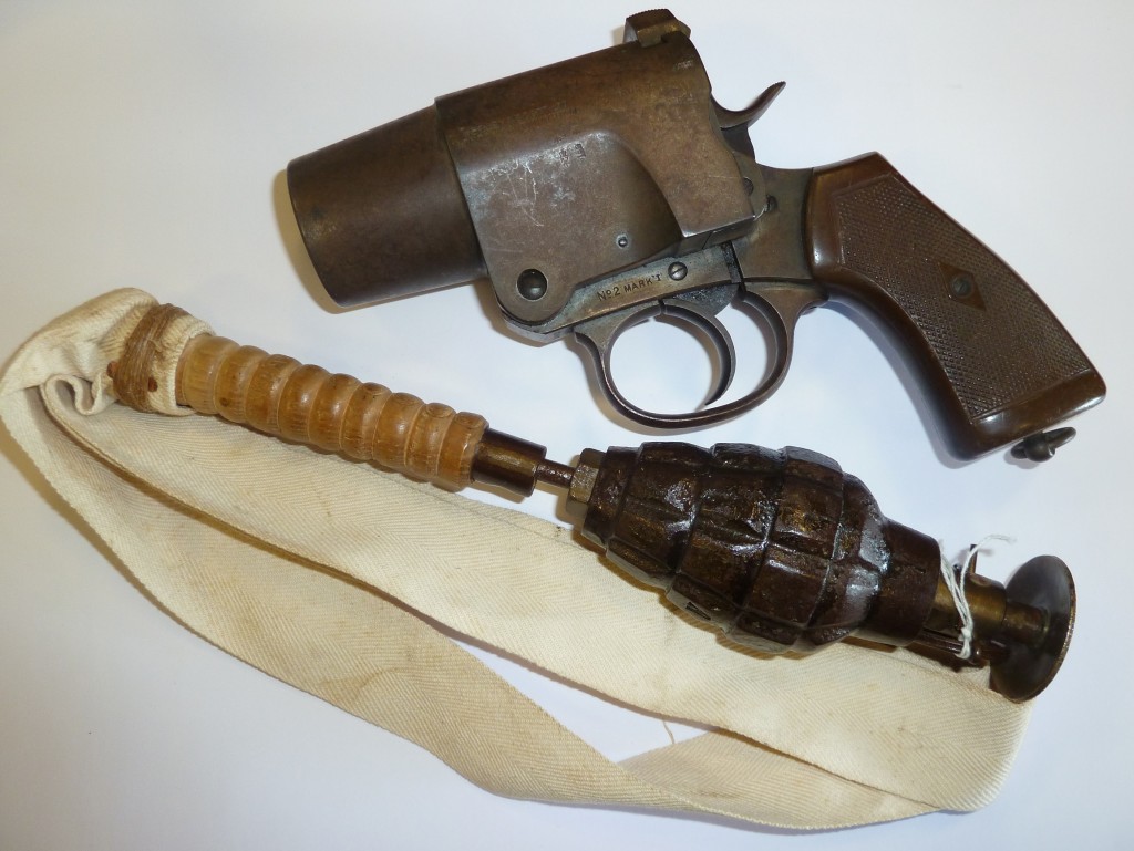 A grenade and a gun from the First World War