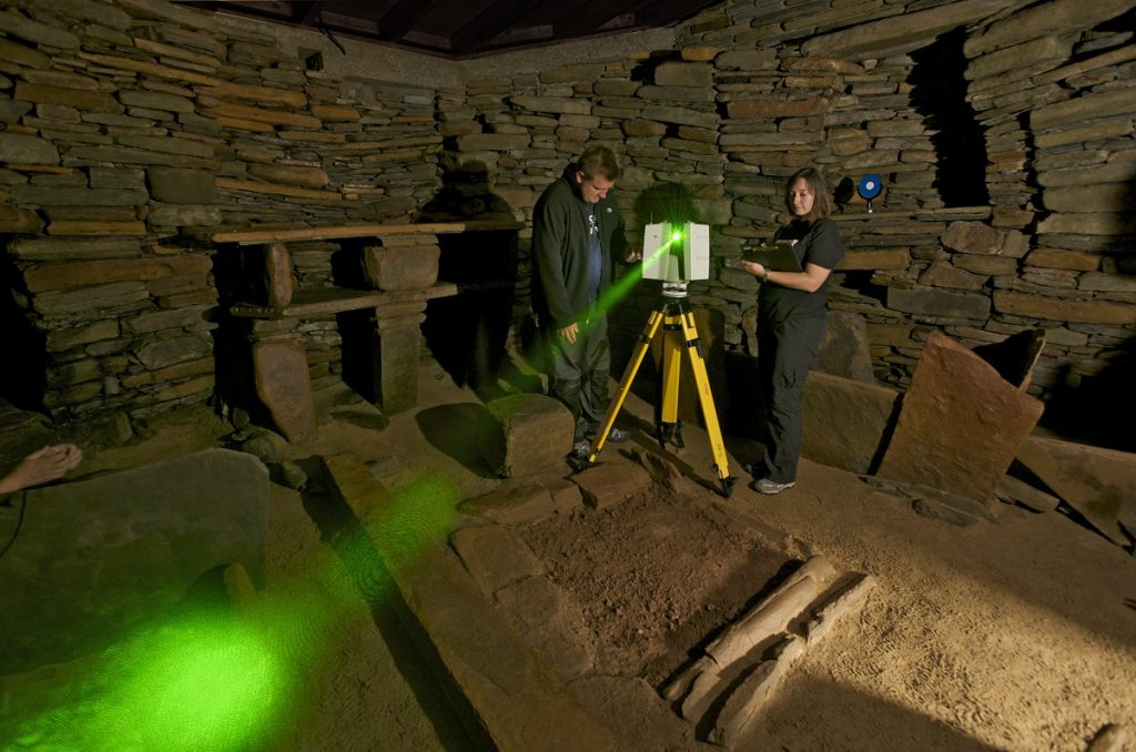 Scanning inside Skara Brae, Orkney, as part of The Scottish Ten - an ambitious five year project to use cutting edge technology to create exceptionally accurate digital models of Scotland's five UNESCO designated World Heritage Sites and five international ones