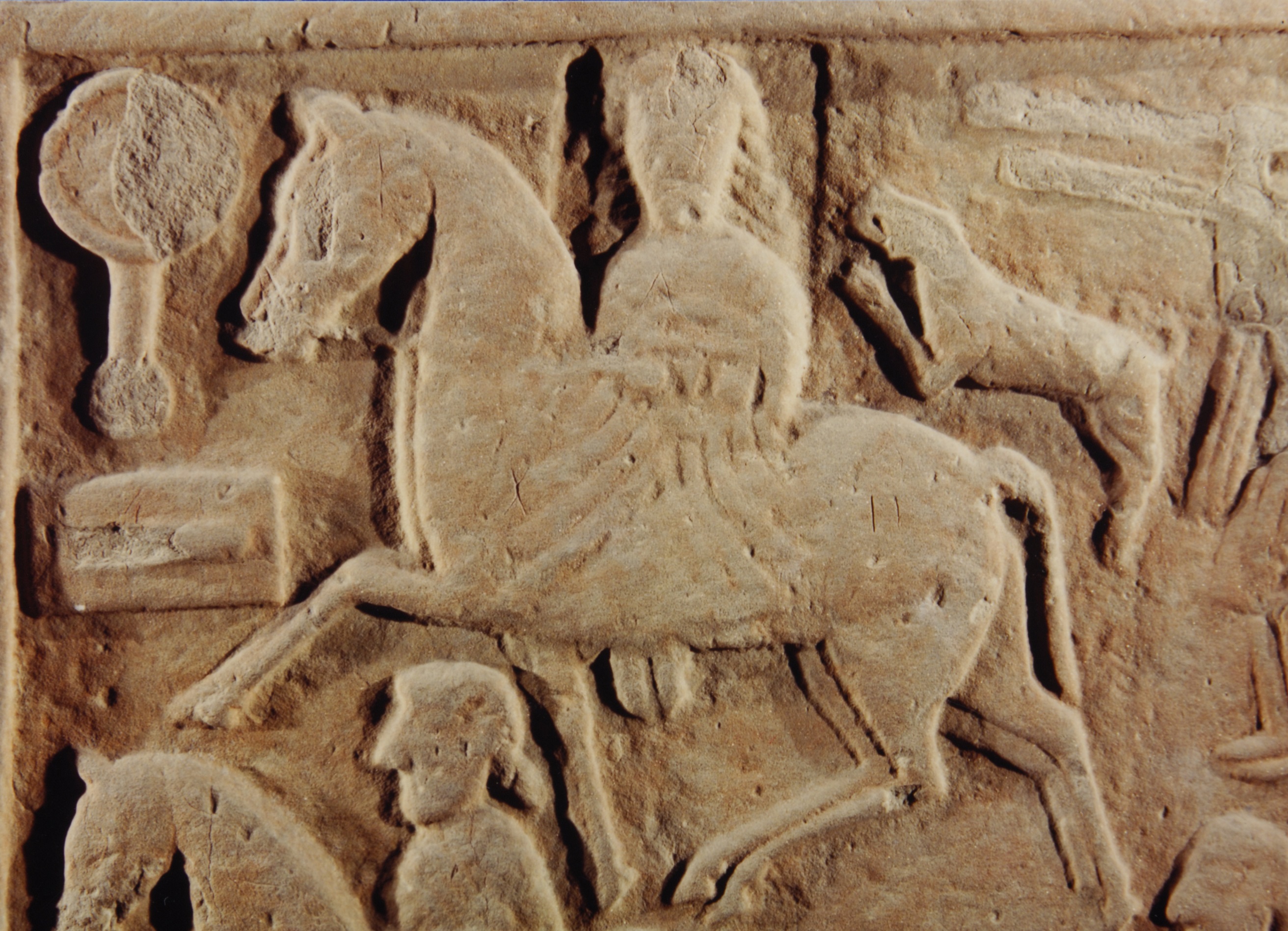 Detail of the Hilton of Cadboll Pictish Stone, showing woman on horseback.