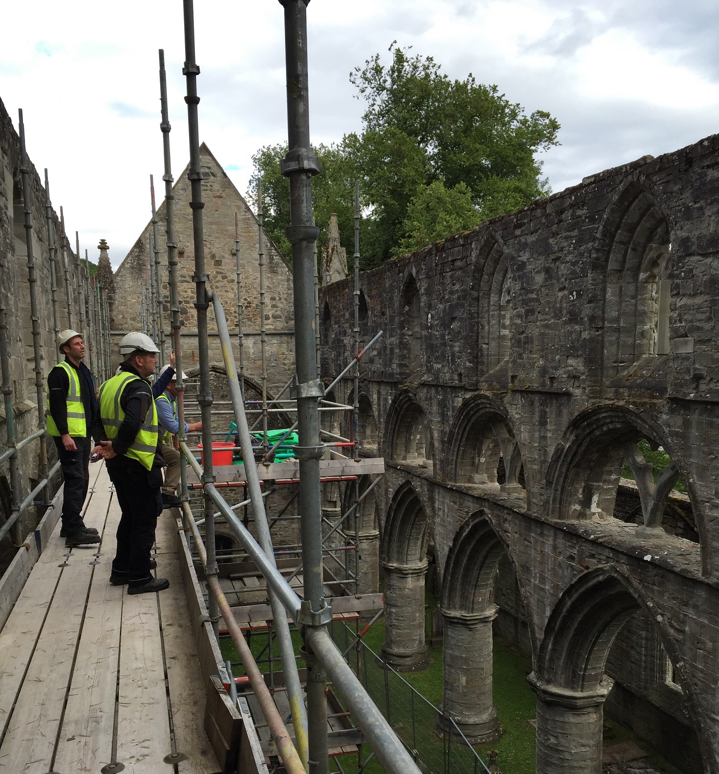 Conservation staff working at Dunkeld Cathedral