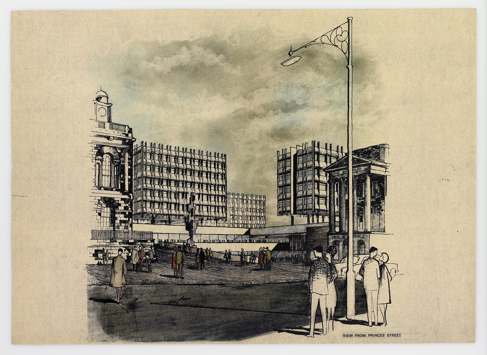 Perspective drawing of proposed scheme for St James' Square by Basil Spence