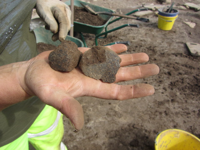 Examples of possible polished stone tools, broken by later ploughing.