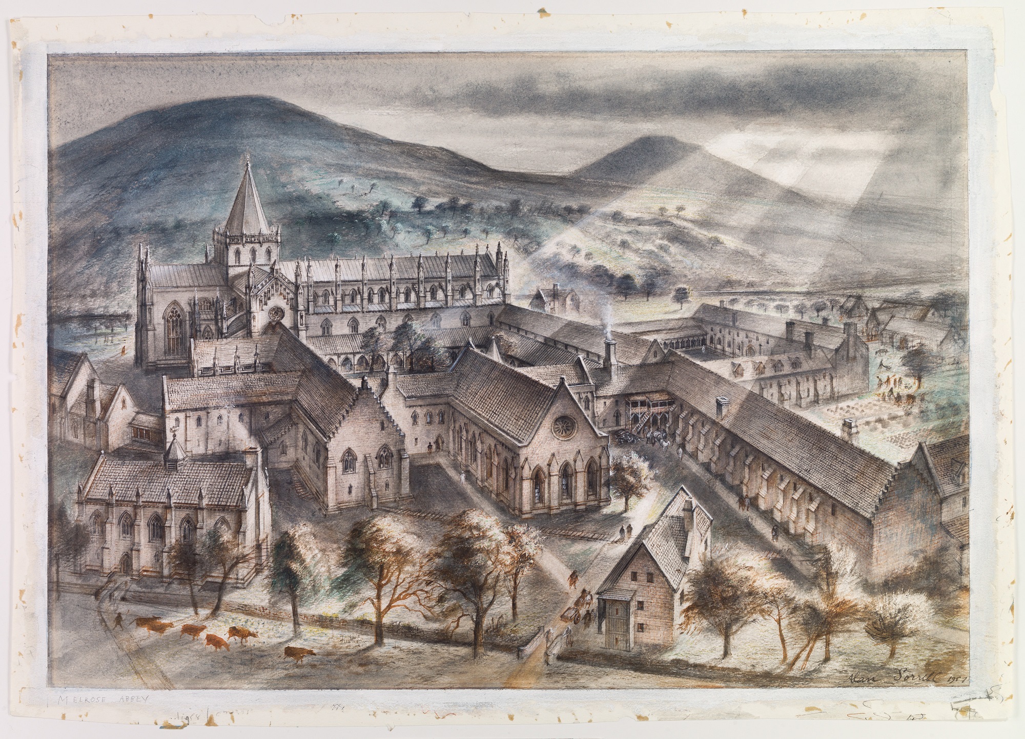 An illustration by Alan Sorrell of the abbey at its height. 