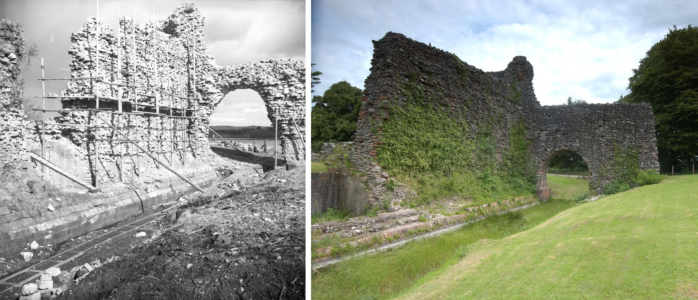 Lochmaben Castle in 1952 and now