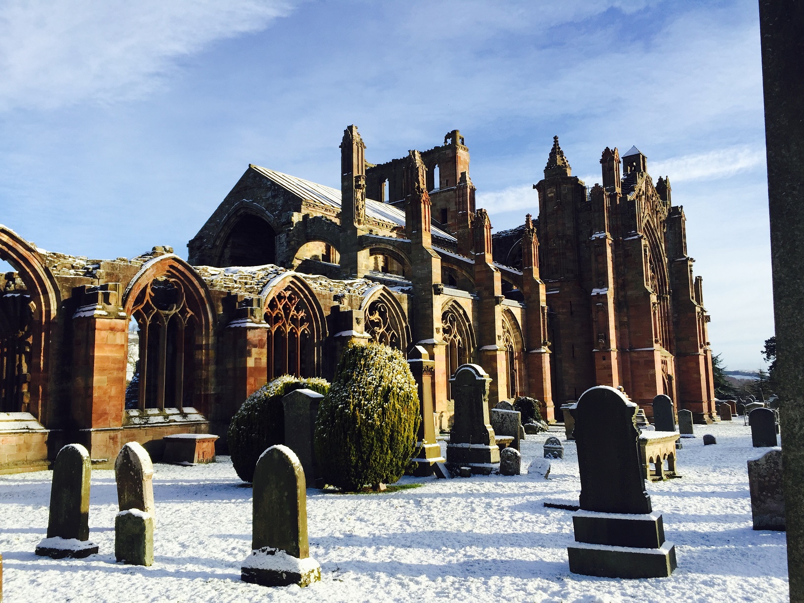 Melrose Abbey in winter