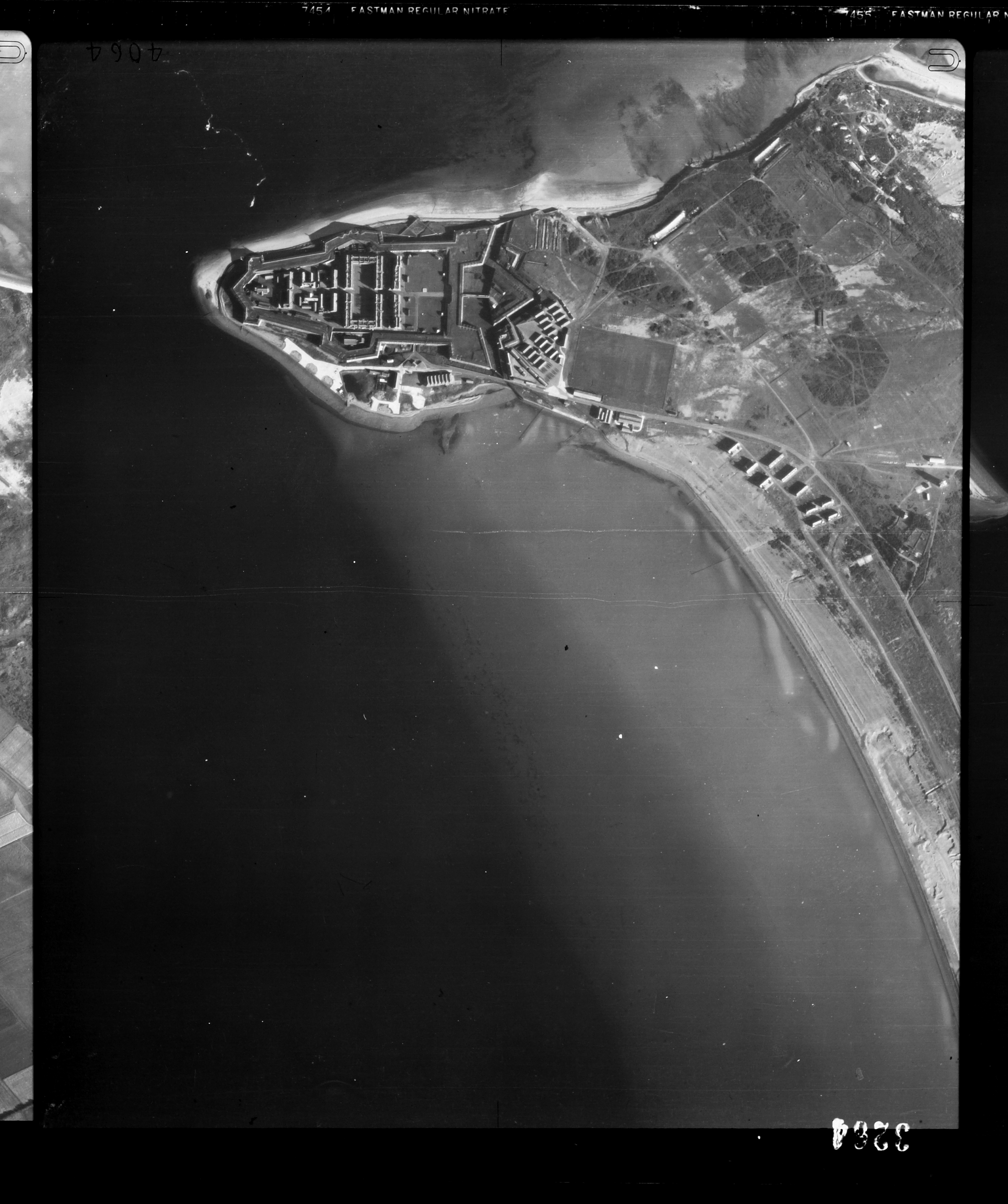 Aerial photograph of Fort George, taken in 1946. Fort George has been in continual use by the British Army since the 18th century and served as a base depot during the First and Second World Wars.