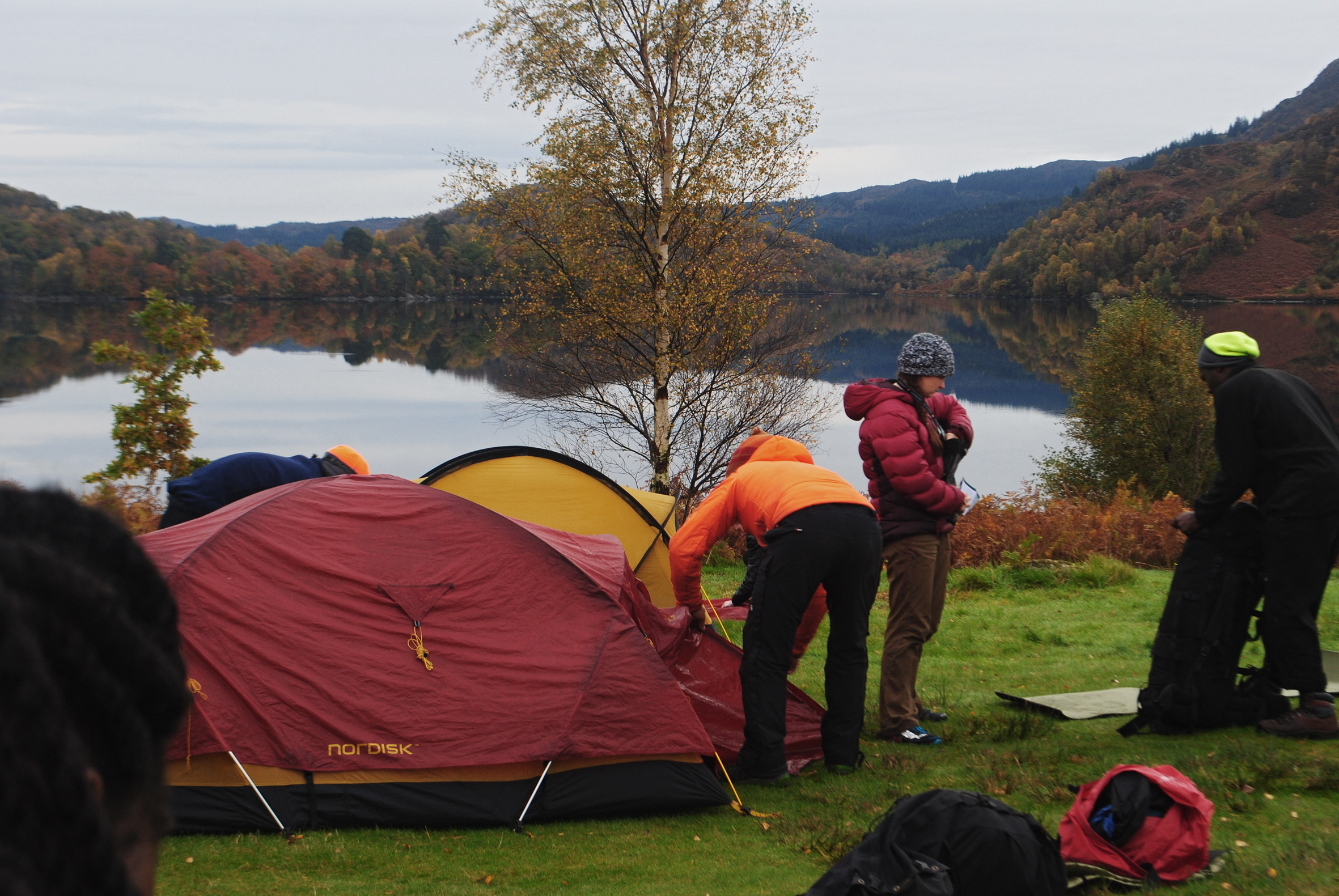 The young carers are setting up camp on the shores of a loch