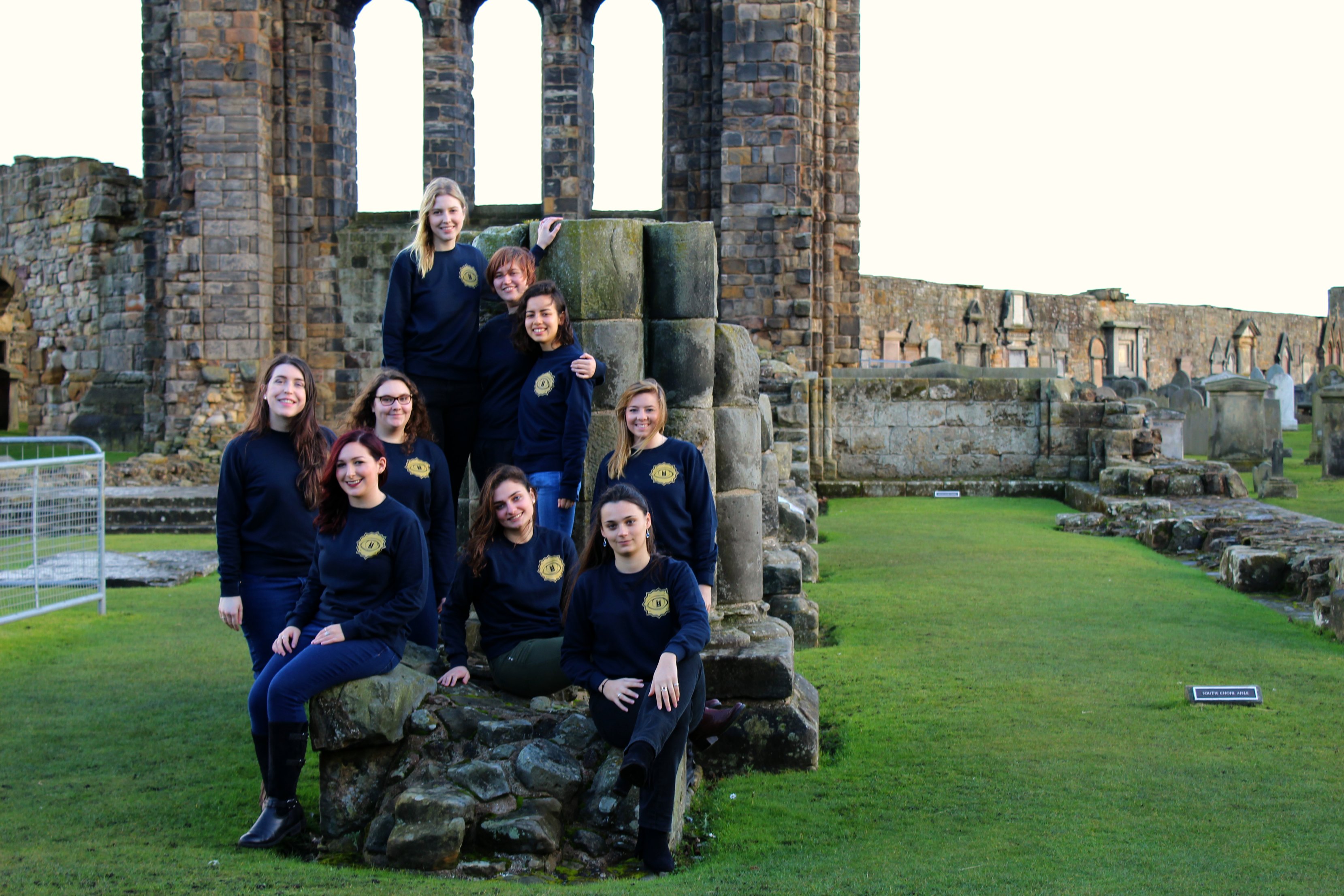 The students on a trip to St Andrews Cathedral, one of the historic buildings that is discussed in the new display.
