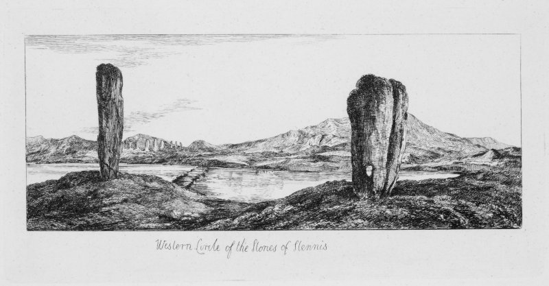 The Watch Stone (left) and the Stone of Odin (right) near the Stones of Stenness. DP 038990