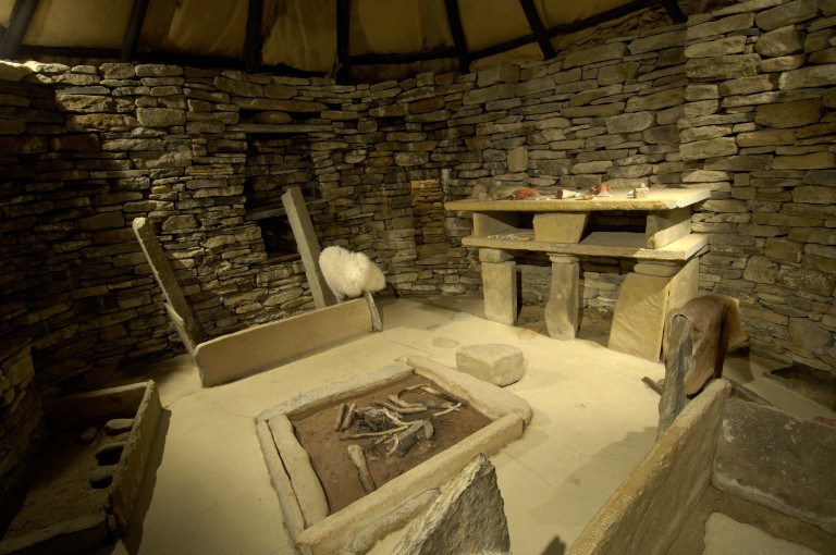 Inside the replica of Prehistoric House Seven at Skara Brae.