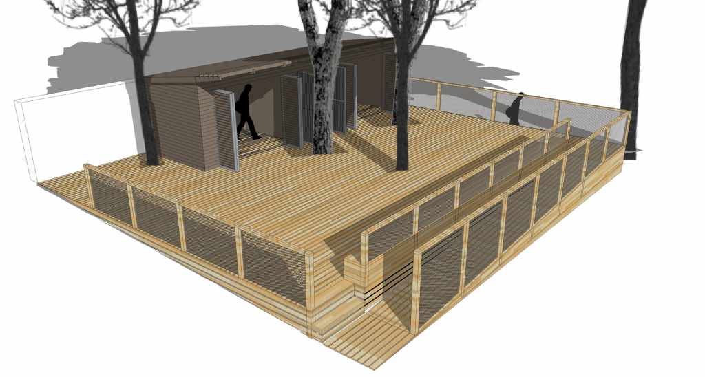 illustration showing a shed and decking