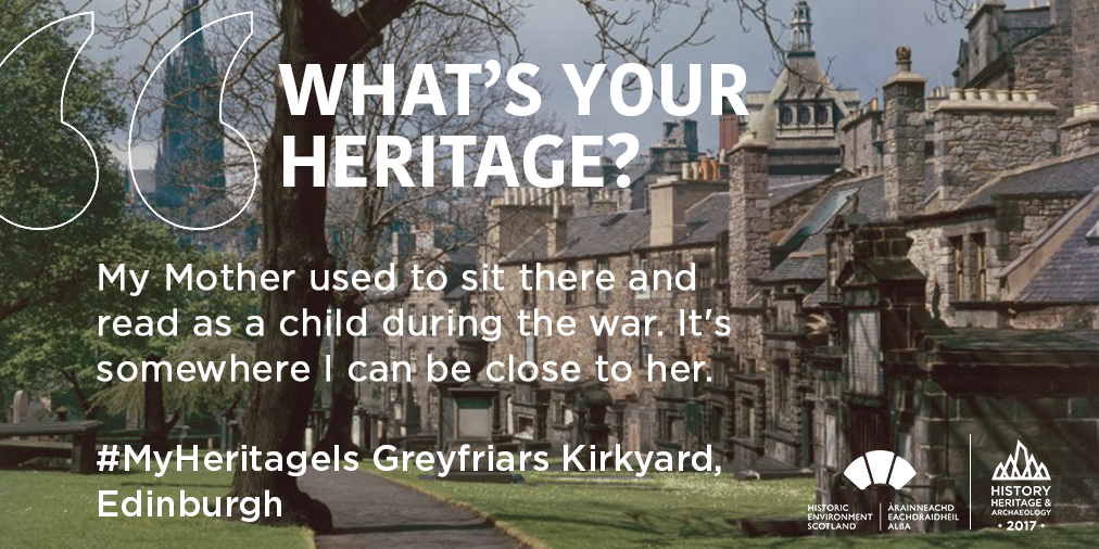 image of a graveyard with text overlaid on top quoting a consultee who said their mother used to sit in Greyfriars Kirkyard and read as a child 
