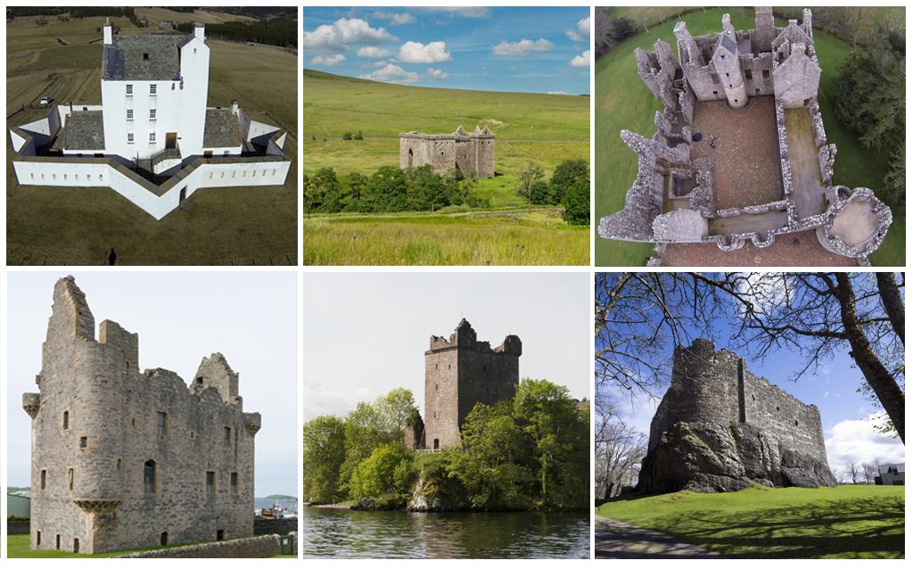 collage showing six different castles 