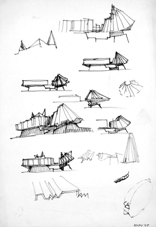 Image of an architect's sketches of ideas for a new building 