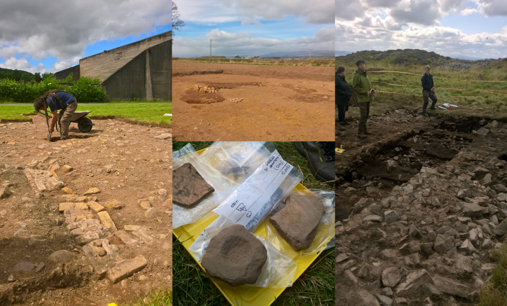 collage showing four archaeological dig sites 