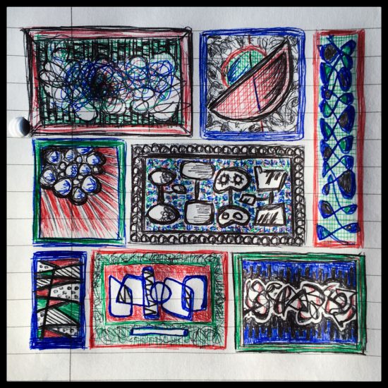 Image of an artistic doodle with colourful patterns and designs