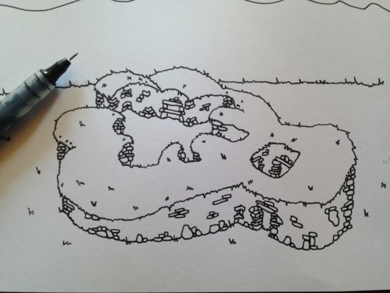 Image of an artistic sketch of Skara Brae