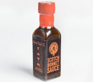 A bottle of Scotch bonnet sauce