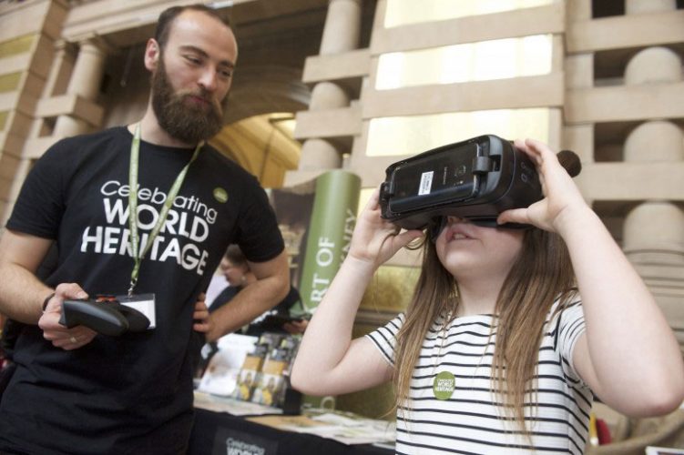 Image of a young girl using virtual reality goggles