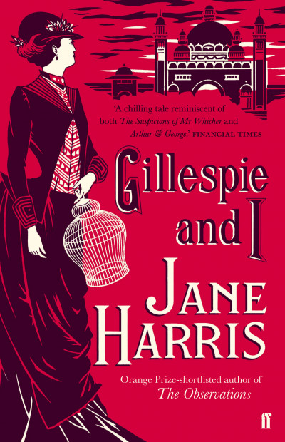 red book cover with an illustration of a woman in a long black victorian dress and hat, looking away to a building in the background