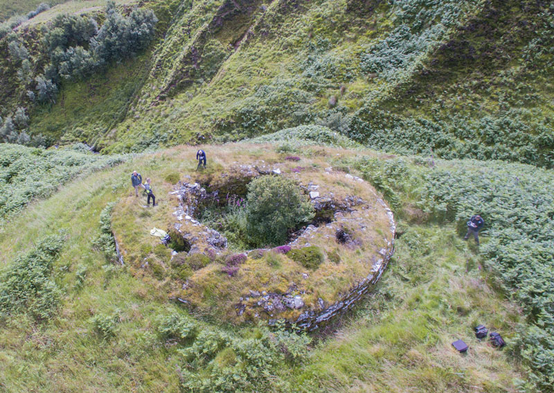 aerial view of a group of archaeologists exploring a site