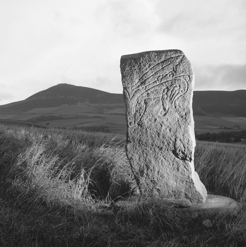 black and white image of a Pictish standing stone