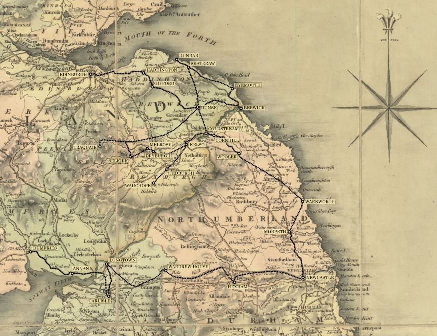 old map showing central and east coast scotland