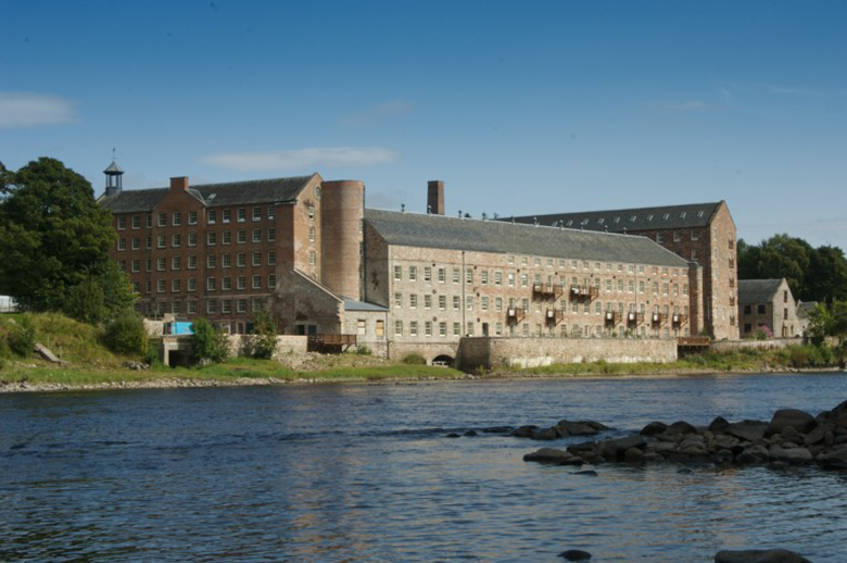 General view of Stanley Mills from the River Tay.