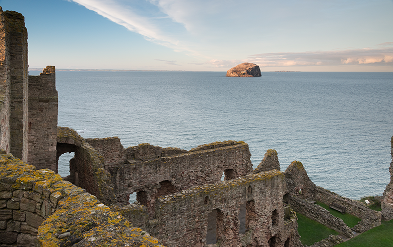 View from Tantallon Castle out to the Bass Rock