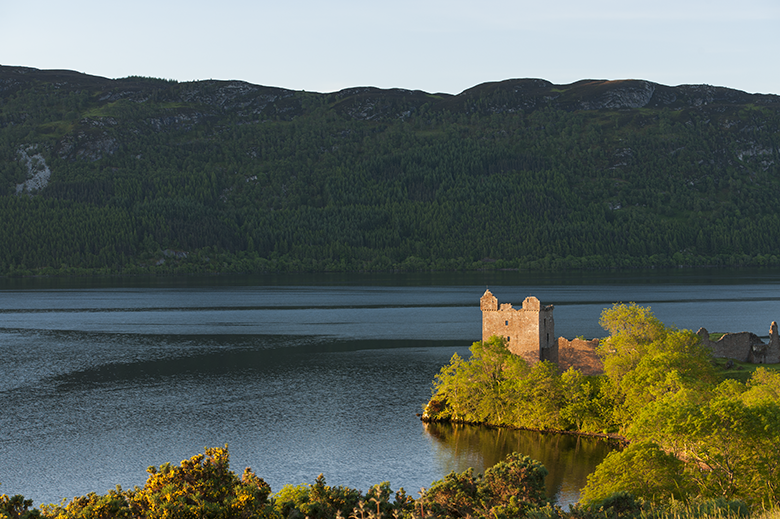 Tranquil view of Urquhart Castle on the banks of Loch Ness