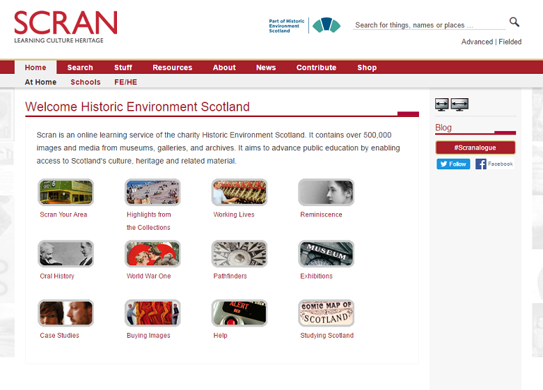 Screenshot of the Scran website homepage