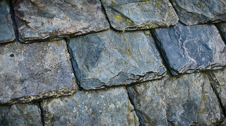 A close up shot of a traditional slate roof 