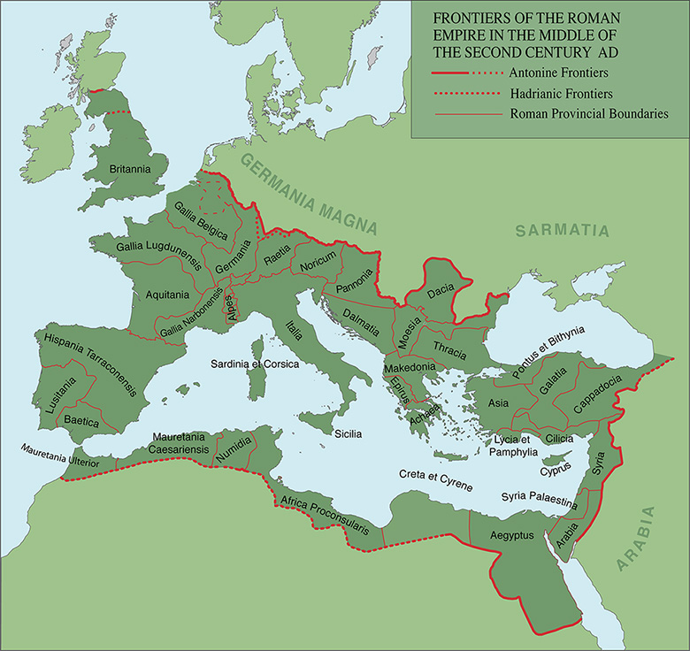 A map showing the extent of the Roman Empire