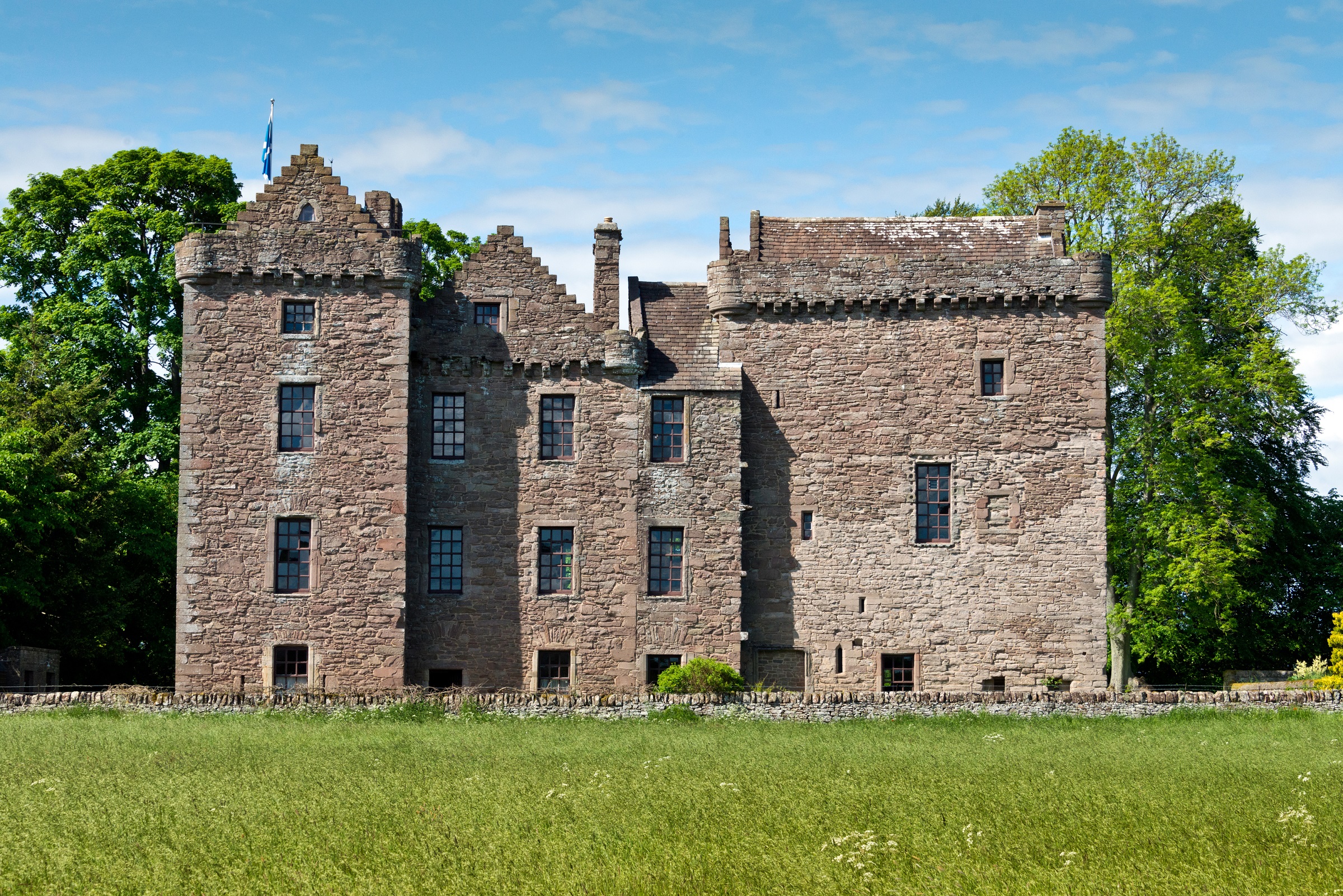 A view of Huntingtower Castle on a sunny day