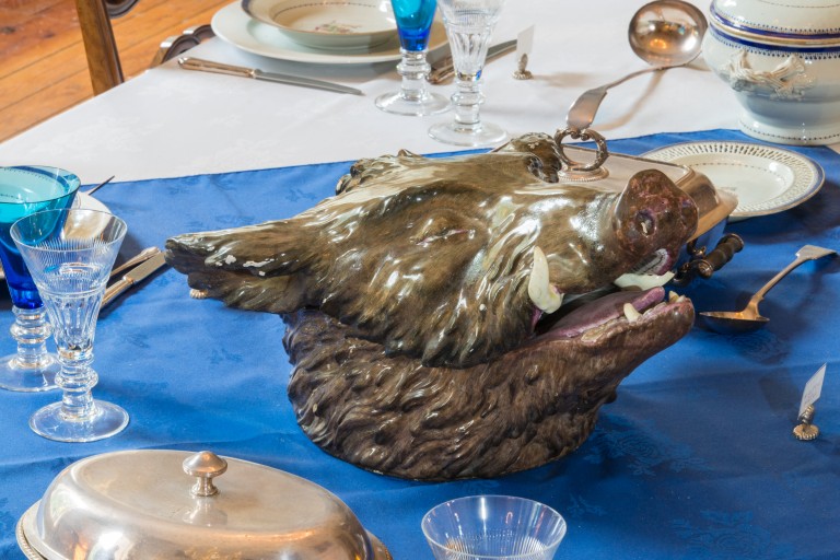 A Strasbourg Faience Boar's Head tureen and cover found at Duff House