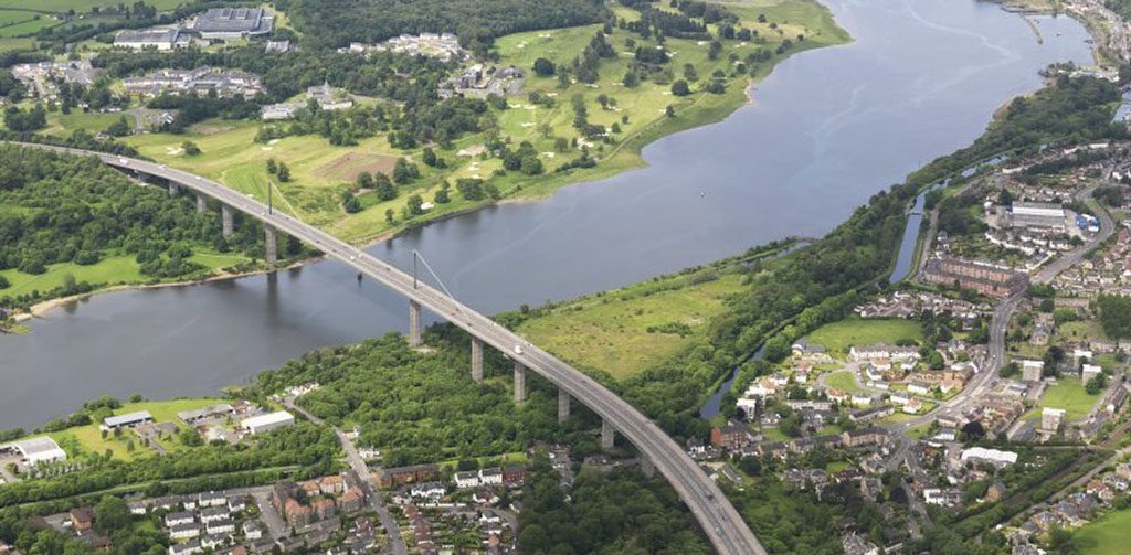 An aerial view of the Erskine Bridge