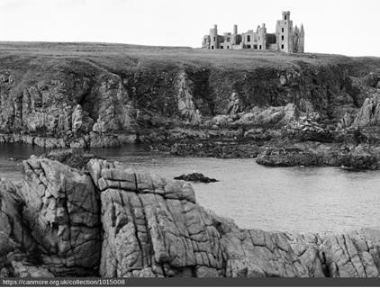 An archive image of New Slains Castle in its dramatic clifftop position 