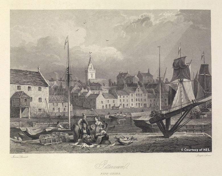 An engraving of Pittenweem harbour from 1840.