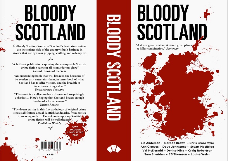 A book cover with a striking depiction of a map of Scotland made to look like a spot of blood 