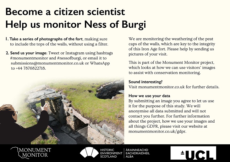 An example of Monument Monitor signage from the Ness of Burgi