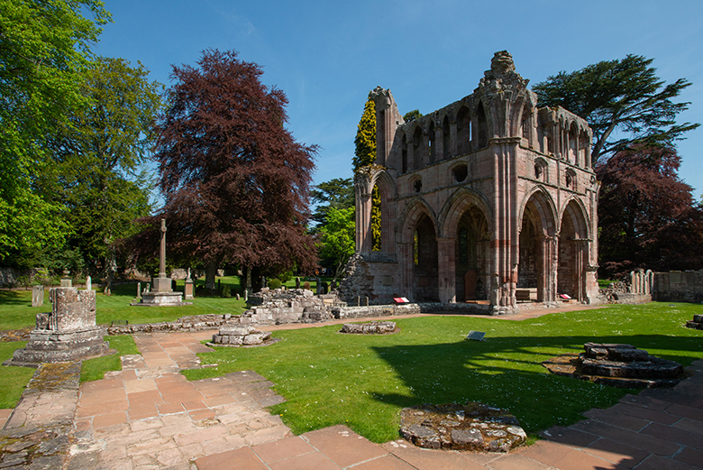 Dryburgh Abbey on a sunny day.