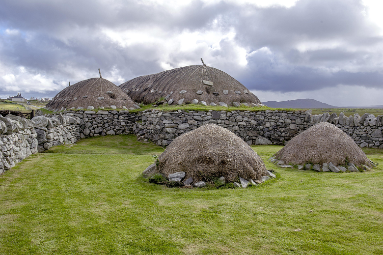 A thatched croft and outbuildings on the Isle of Lewis 