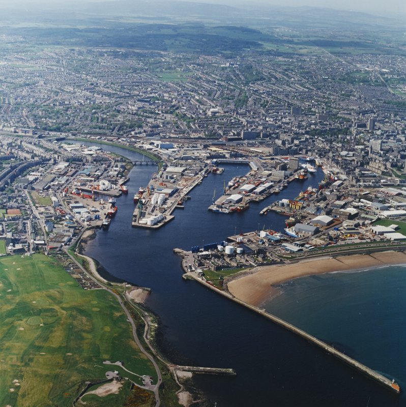 A view of Aberdeen harbour with the city in the background