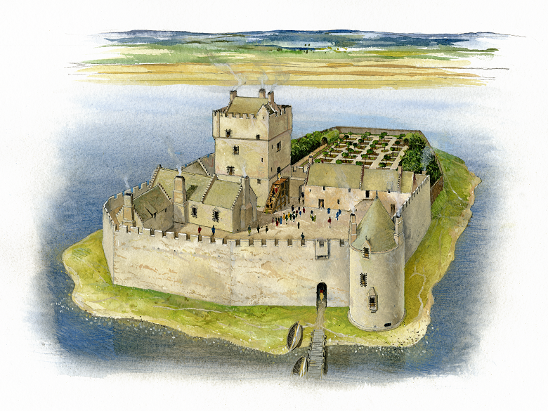 An artist's impression of Lochleven Castle in its heyday 