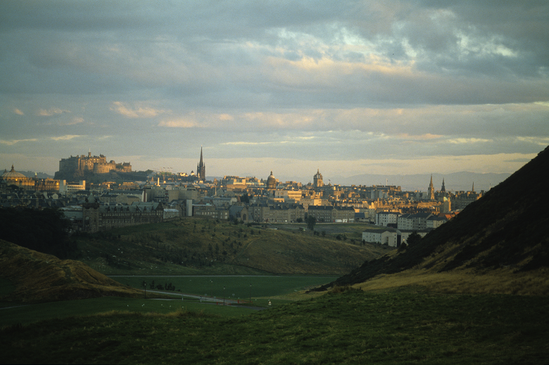 A view across a park to the city of Edinburgh