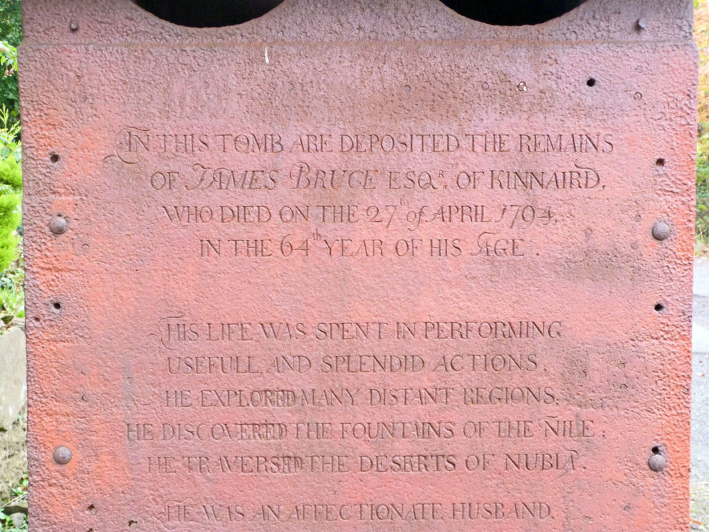 A close up of the inscription of the James Bruce obelisk